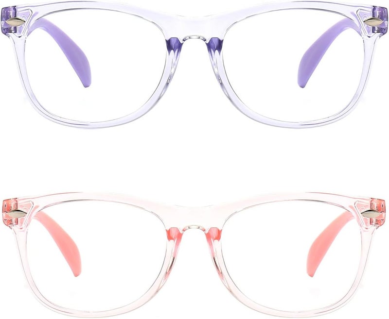 FANNYGO Store 2 Pack kids Blue Light Blocking Glasses For Girls And Boys Computer Blue Light Blocking Glasses For Age 3-11 (Light purple + Light pink) - Image 3